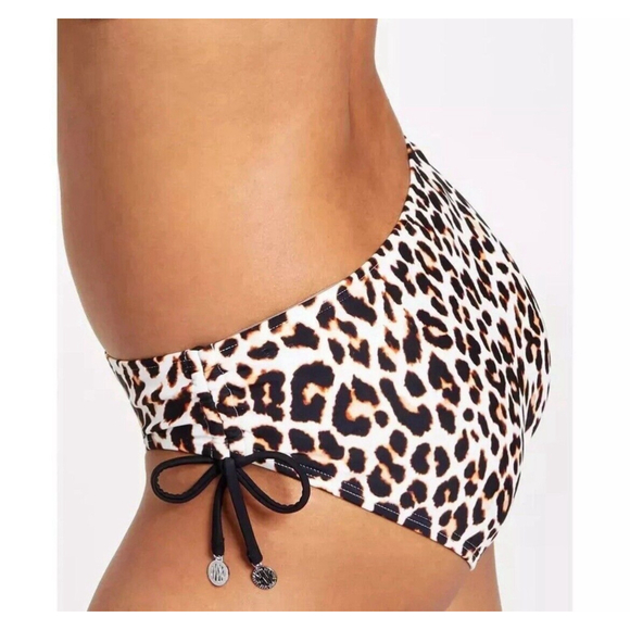DKNY Women's Wild Thing Soft White Leopard-Print Side-Tie Bikini Bottoms, Size S - Picture 3 of 4
